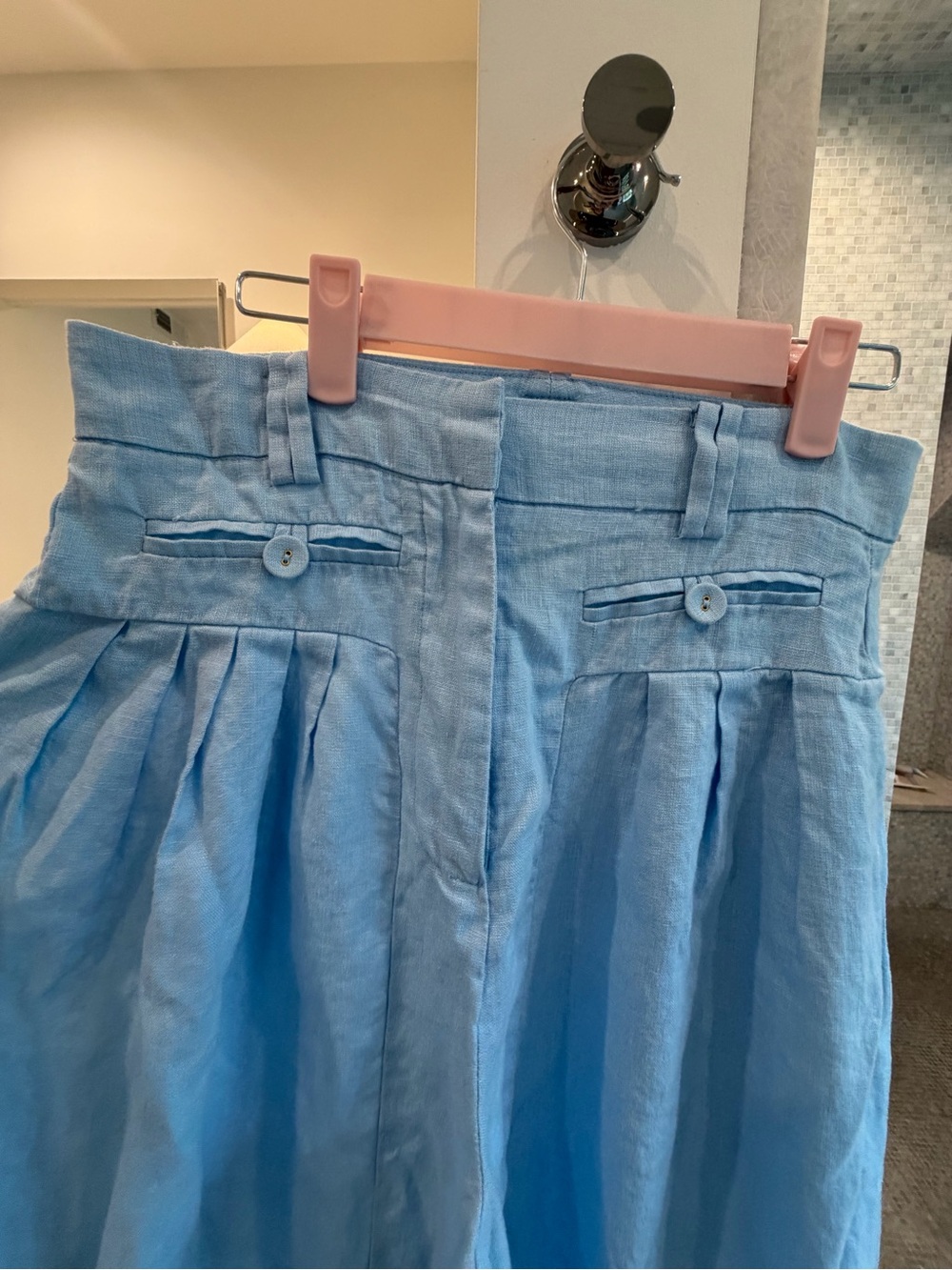 FARM Rio Pale Blue Wide-Leg Pleated Linen Pants SMALL - Picture 6 of 7